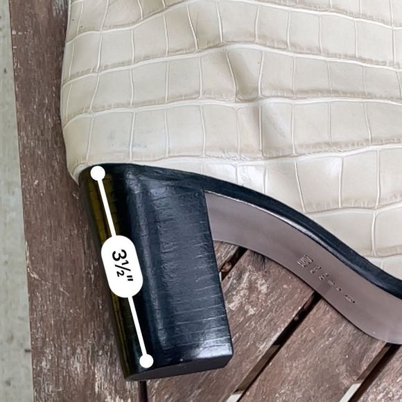 SCHUTZ Egg Shell Croc Embossed Black Block Heeled Short Boots - Picture 9 of 11